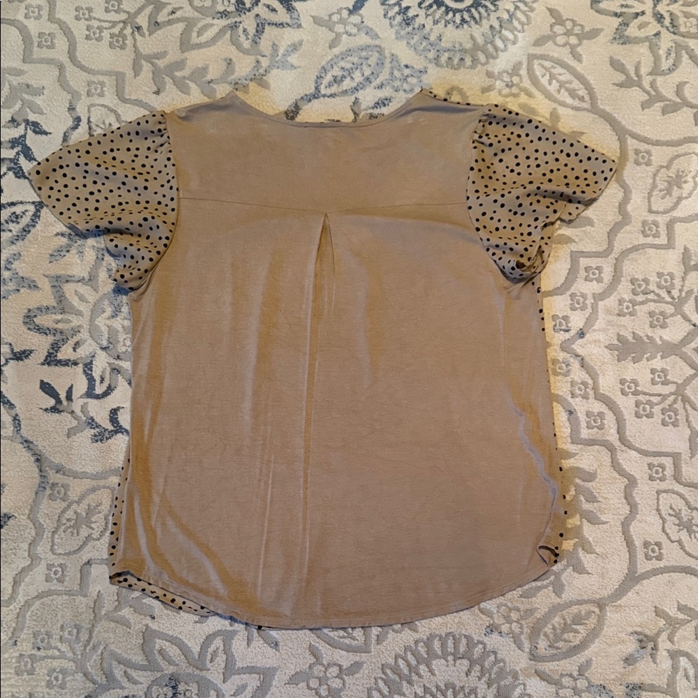 Worthington Beige Polka Dot Short Sleeve Blouse - Picture 4 of 6